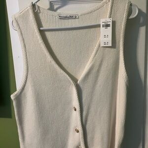 Abercrombie & Fitch Cream Knit Button-Front Tank